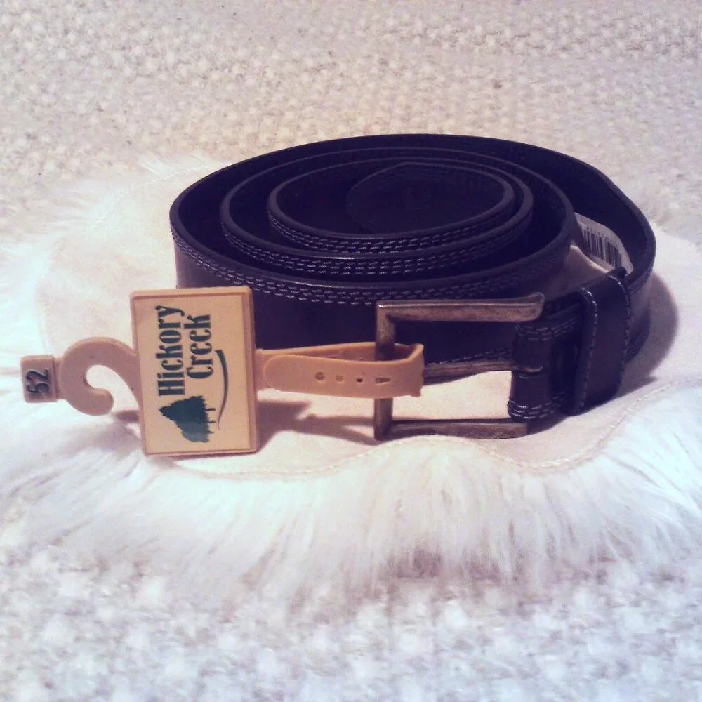 NWT Hickory Creek Black Leather Belt 52 Plus Men Western Workwear Minimalist